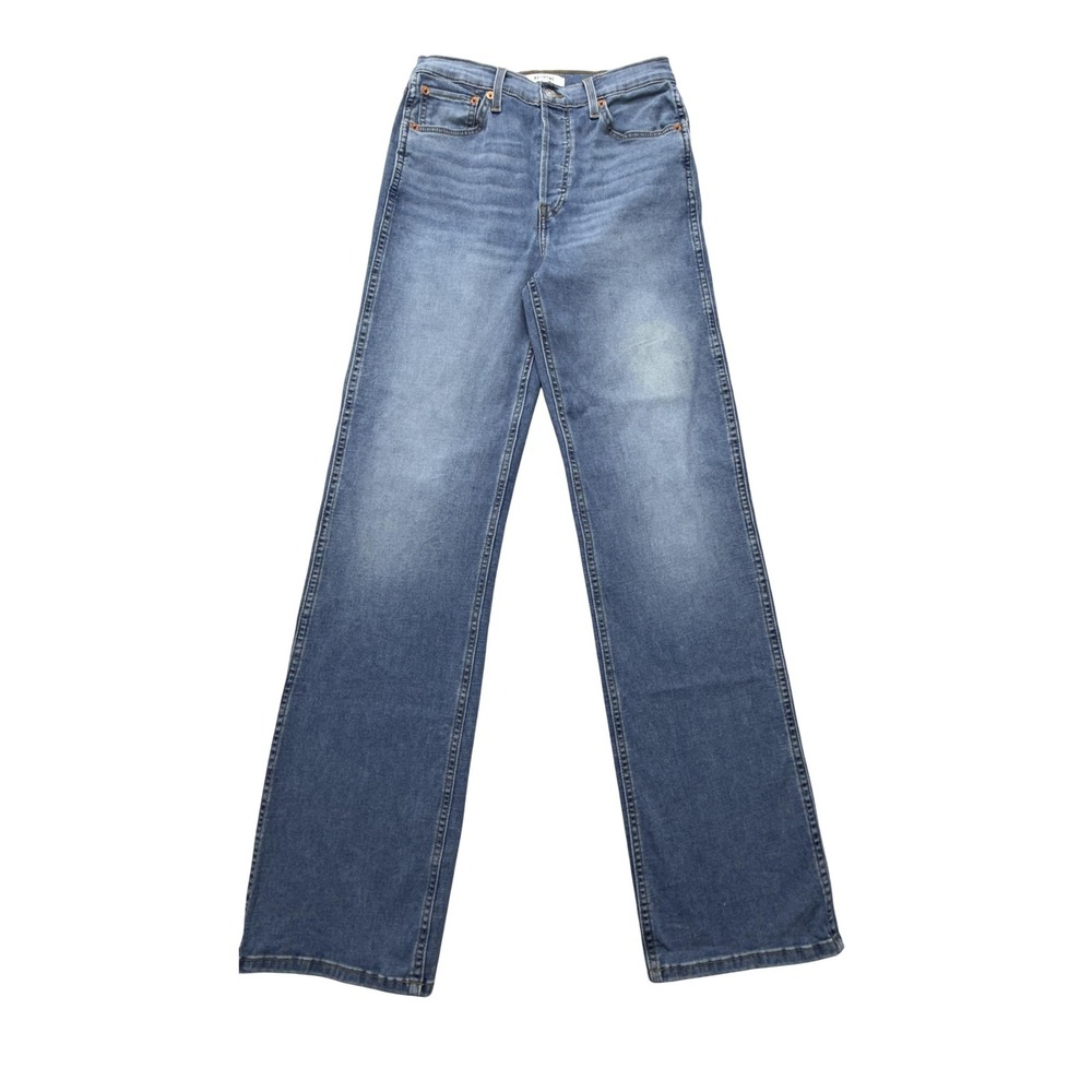 RE/DONE Straight Jeans Womens 26x31.5 Blue Vintage Faded High Rise Stretch Denim